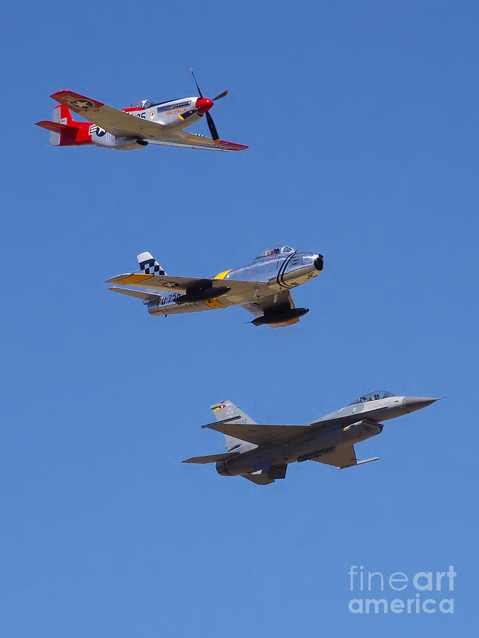 F-16 P-51D F-86 Heritage Flight- flyby Photograph by Rick Bures