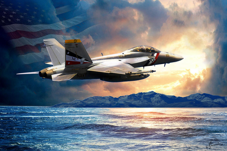Bounty Hunter Fighter Jet, America The Beautiful Painting