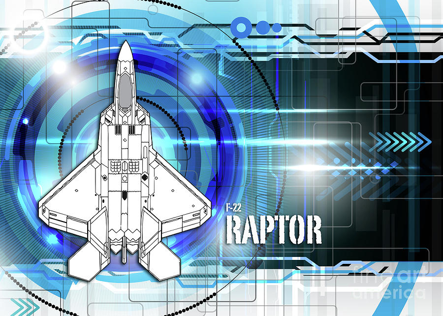 F-22 Raptor Blueprint Digital Art by Airpower Art