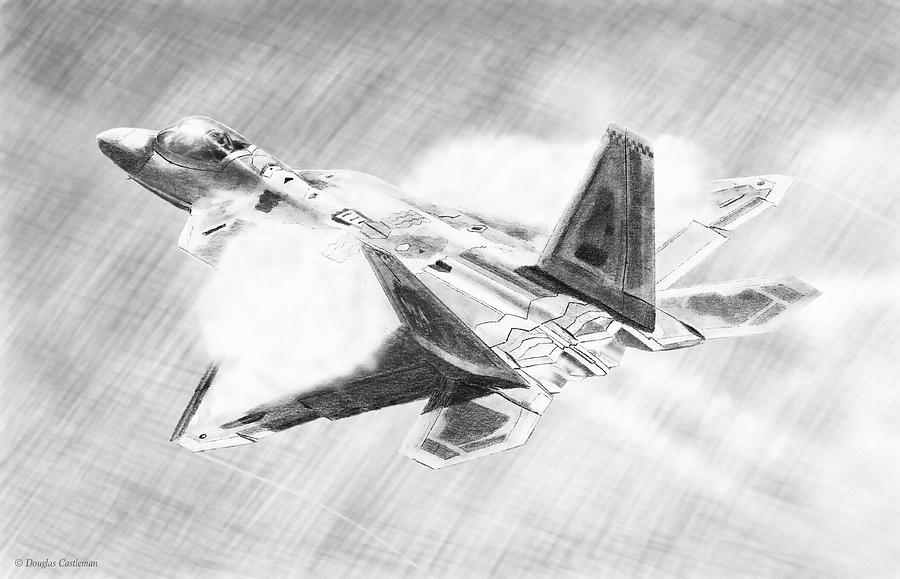 F-22A Raptor Drawing Drawing by Douglas Castleman
