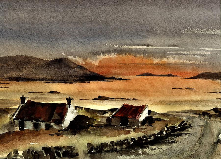 Sunset Painting - Omey Sunset, Galway by Val Byrne