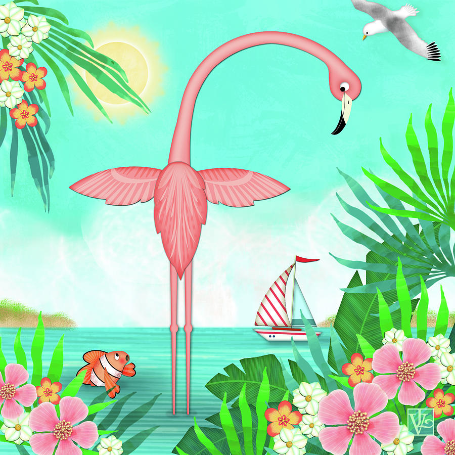 F is for Flamingo Digital Art by Valerie Drake Lesiak