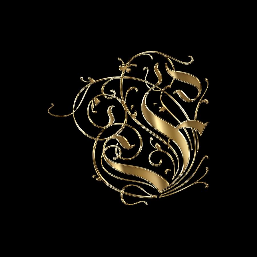 F Ornamental Letter Gold Typography Painting by Georgeta Blanaru