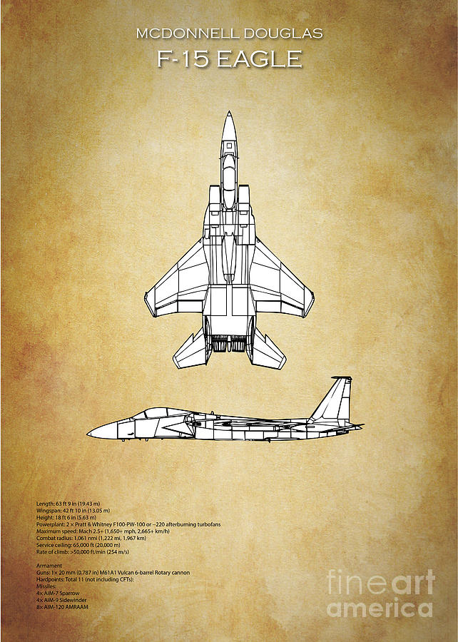 F15 Eagle Blueprint Digital Art by Airpower Art