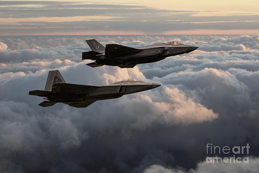 F22 with F35 Digital Art by Airpower Art