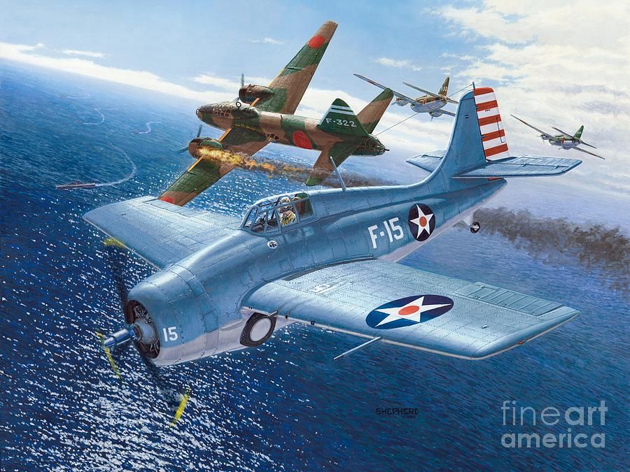 Lexington Painting - F4F Wildcat - OHare Medal of Honor Mission by Stu Shepherd