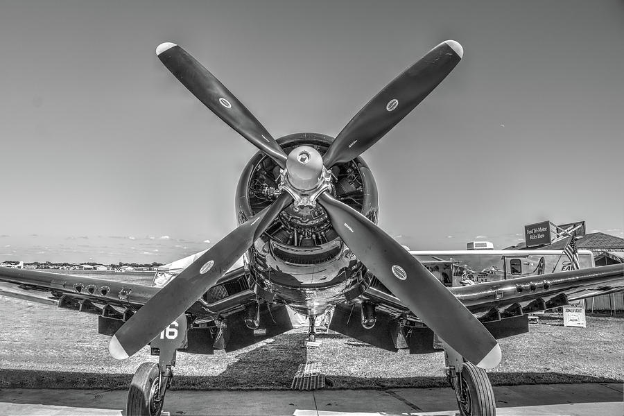 Airplane Photograph - F4U Corsair Black and White by Gregory Payne