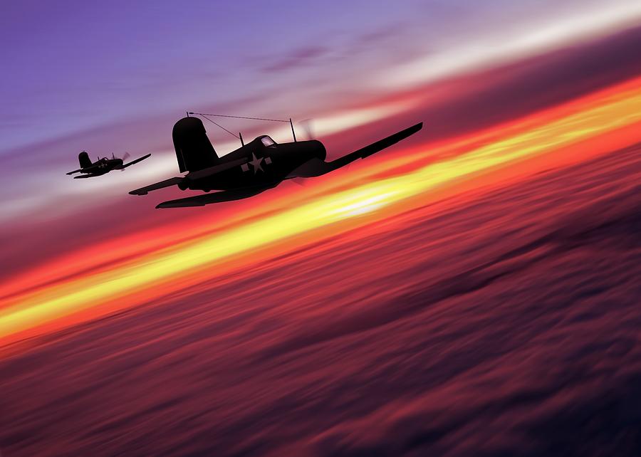 F4U Corsairs in flight Digital Art by John Wills