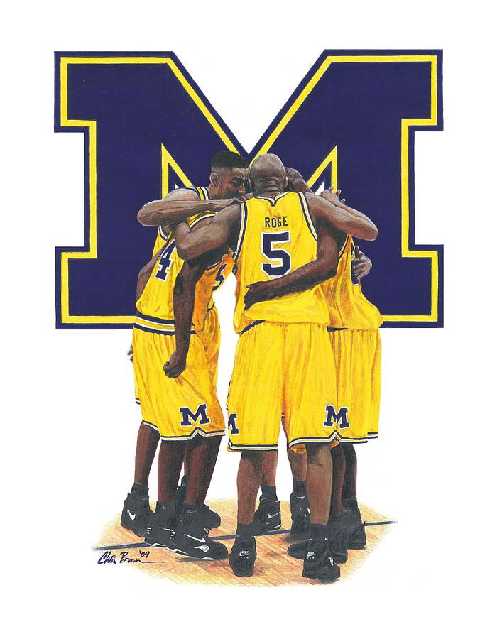 Michigan Wolverines Drawing - Fab Five by Chris Brown