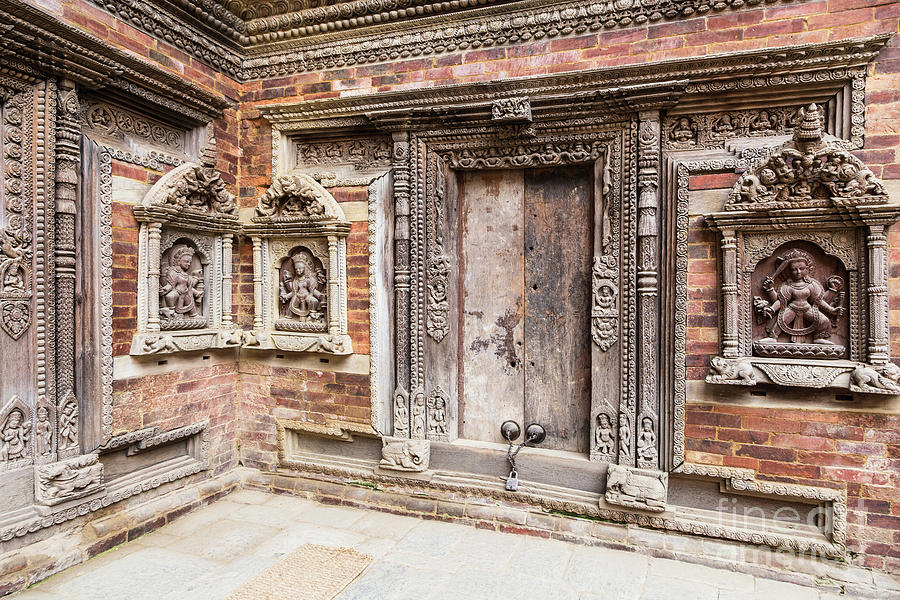 Facade of an ancient traditional Newar building in Patan Durbar  Photograph by Didier Marti