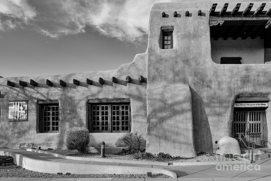 Architecture Photograph - Facade of New Mexico Museum of Art in Black and White - Santa Fe New Mexico by Silvio Ligutti