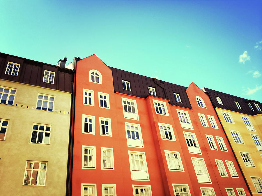 Architecture Photograph - Facades of colorful buildings in Stockholm by GoodMood Art