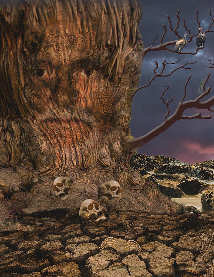Skull Digital Art - Face in the Tree by Edelberto Cabrera