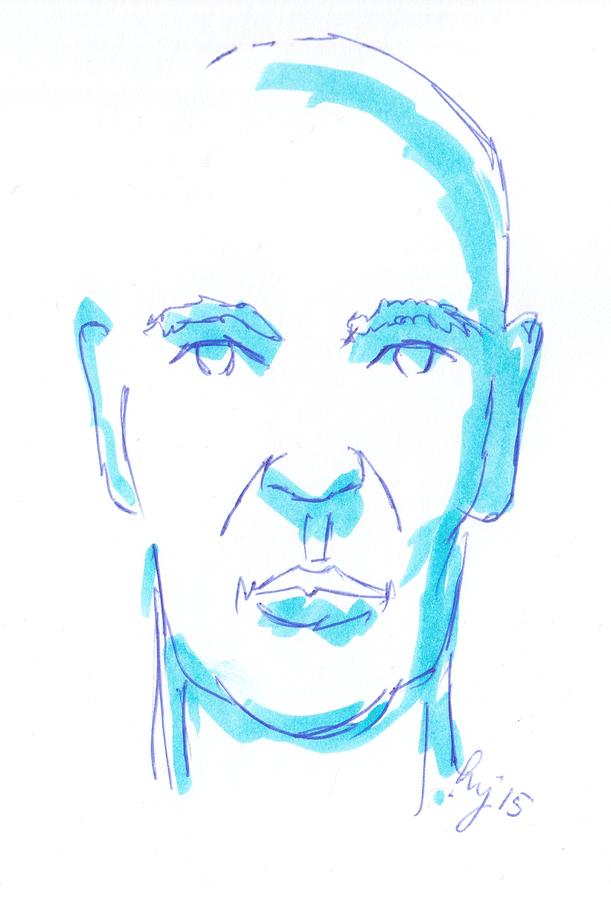 Face of a man illustration - Blue line drawing Drawing by Mike Jory