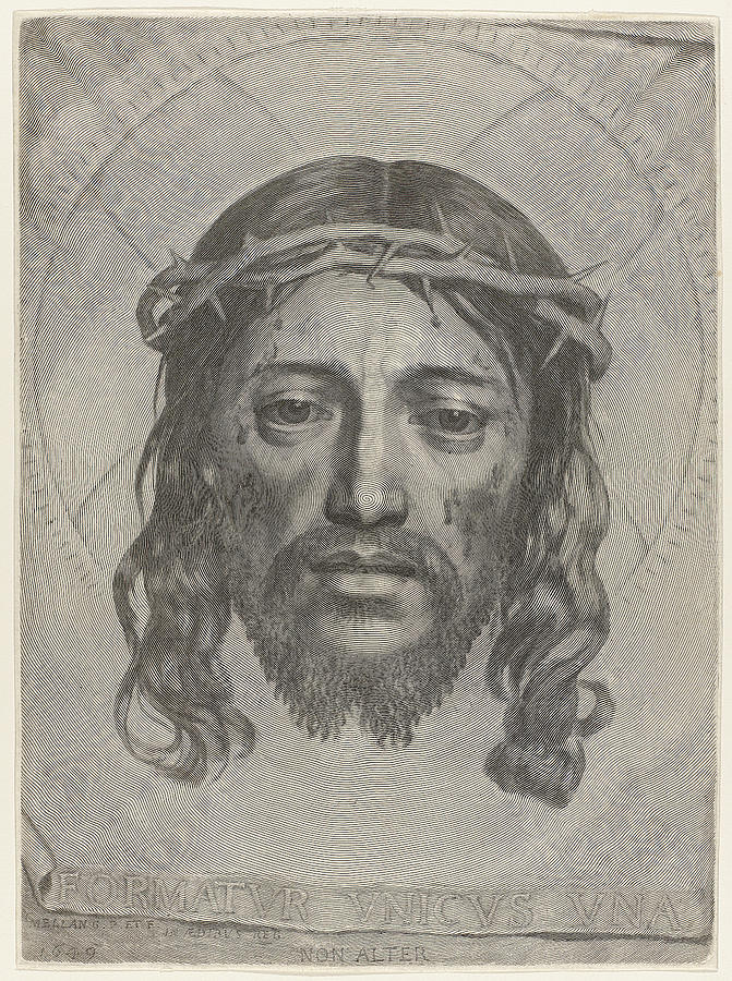 Face of Christ Drawing by Claude Mellan