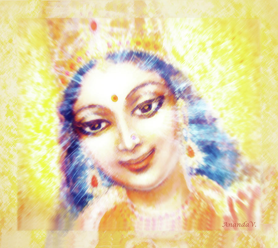 Face Of The Goddess - Lalitha Devi - light Mixed Media by Ananda Vdovic