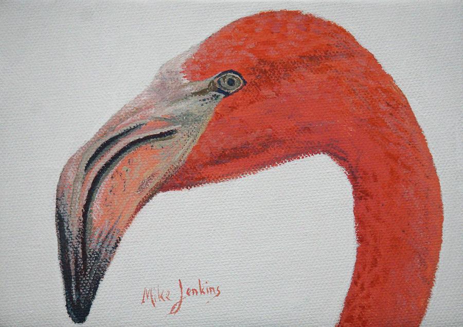 Face to Face with Flamingo Painting by Mike Jenkins