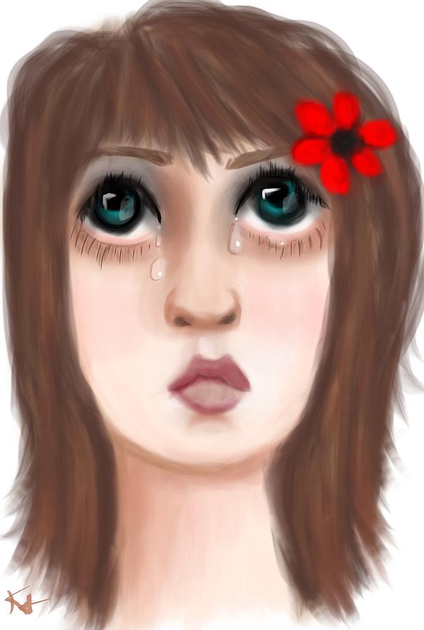 Face with big eyes and flower Digital Art by Kathleen Hromada