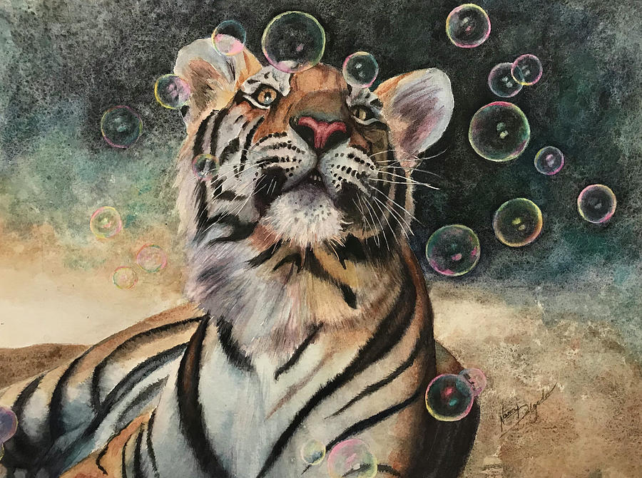 Tiger Painting - Facination by Nancy Delgado