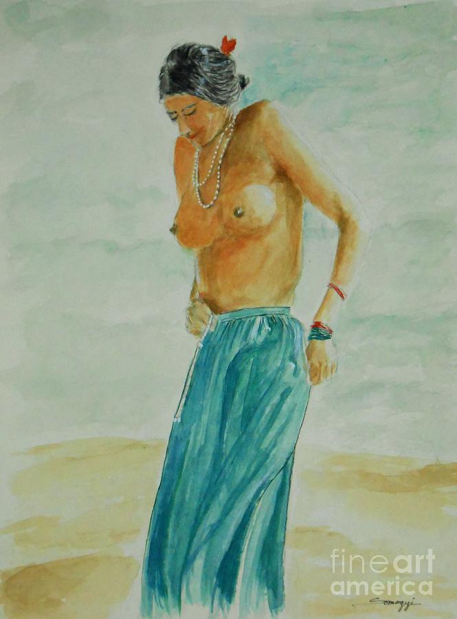 Facing the Sun for Fecundity -- Indian Woman Nude Painting by Jayne Somogy