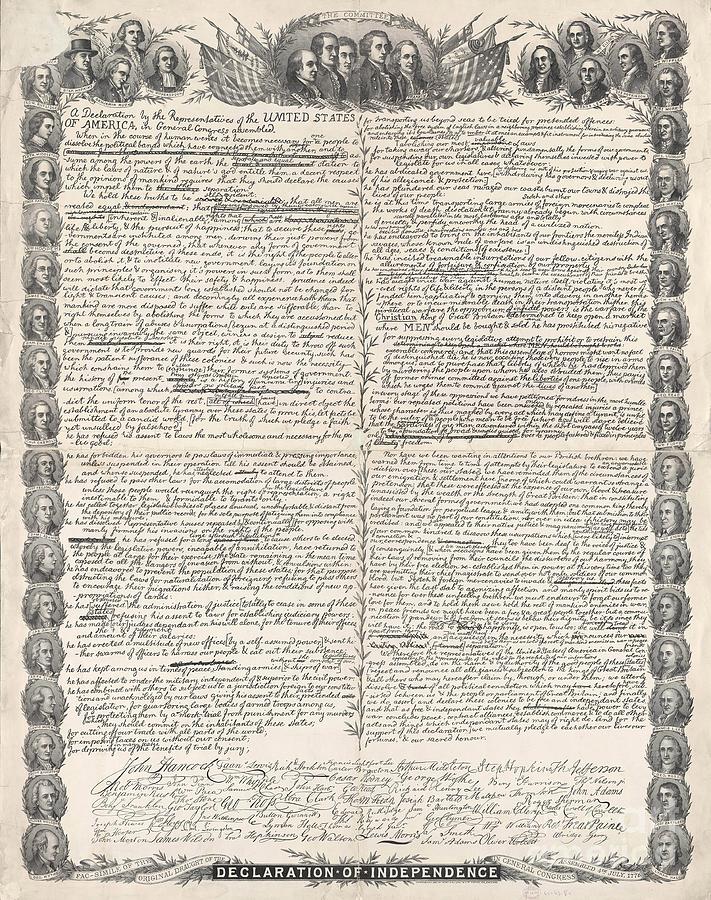 Portrait Photograph - Facsimile of the original draft of the Declaration of Independence by American School