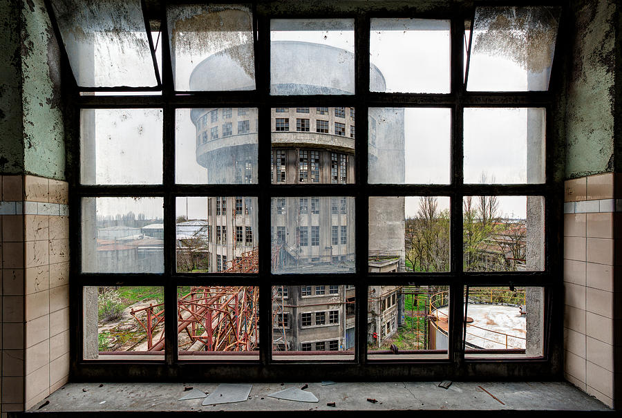 Factory Tower Behind The Window - Industrial Decay Photograph by Dirk Ercken