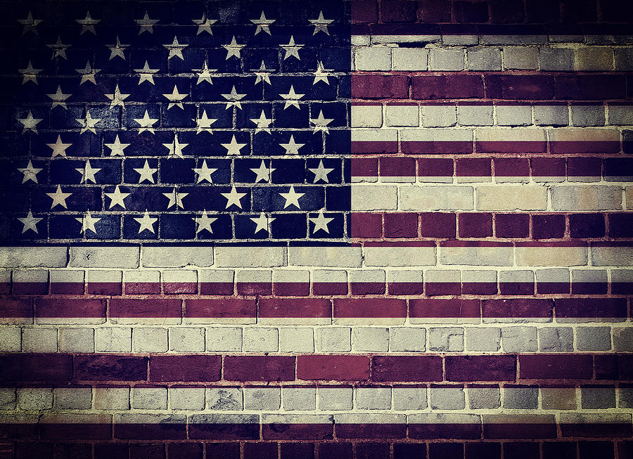 Faded America flag on a brick wall Digital Art by Steve Ball
