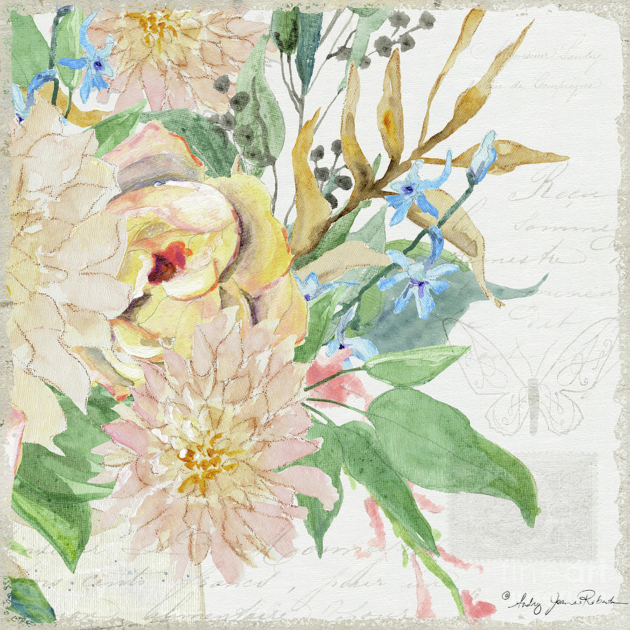 Cottage Cottagecore Chinoiserie - Floral Still Life 4 Blush Rose Painting by Audrey Jeanne Roberts