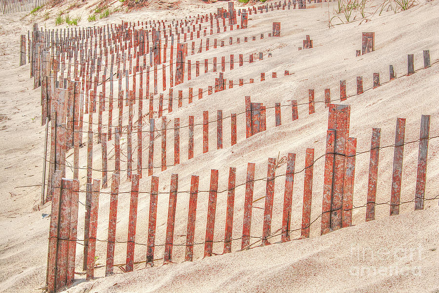 Faded Red Beach Fence  Digital Art by Randy Steele