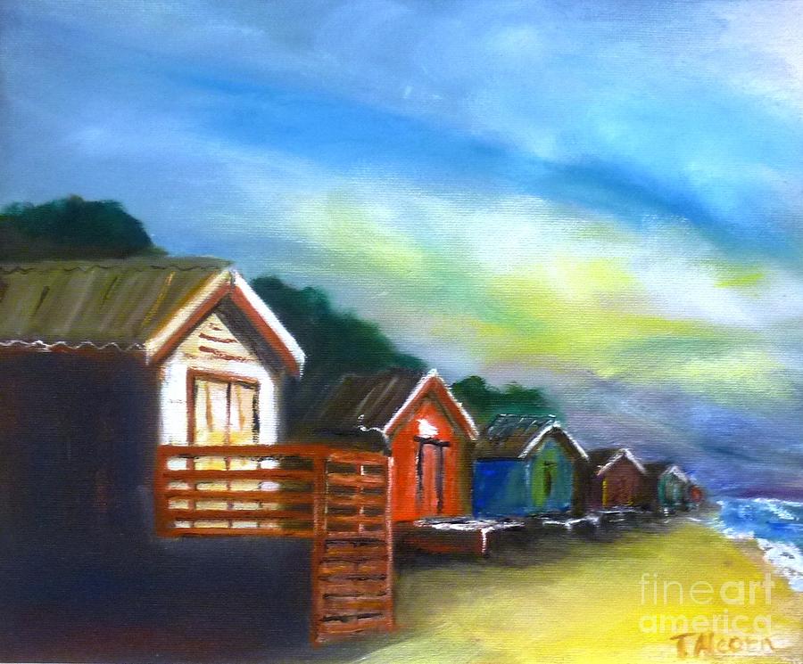 Beach Huts - Sold at Downlands Art Exhibition  Painting by Therese Alcorn