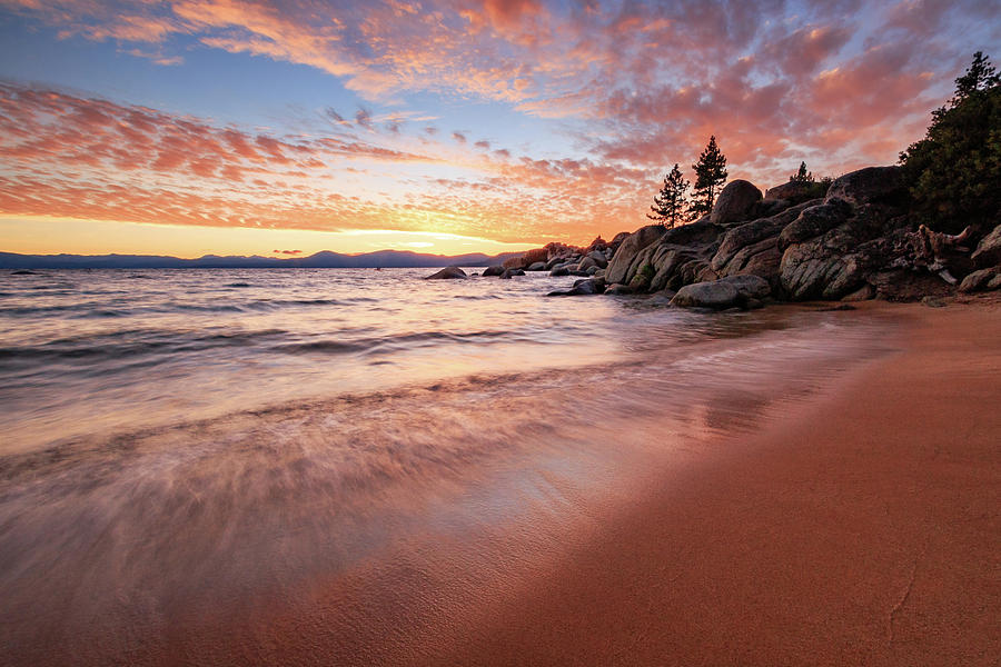 Sunset Photograph - Fading Sunset Waves at Sand Harbor by Mike Herron