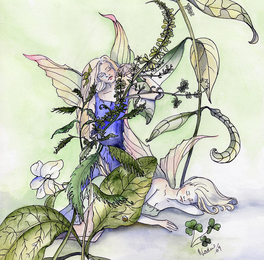 Faeries In The Garden Painting by Nadine Dennis