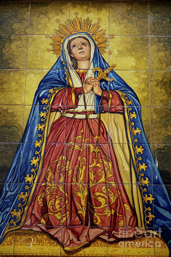 Faience mural depicting the Virgin Mary on a wall Photograph by Sami Sarkis