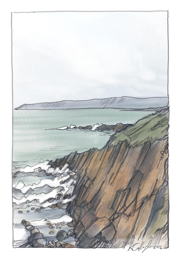 Landscape Painting - Fallmore Cliffs looking towards Aranmore Island by Kevin Gallagher