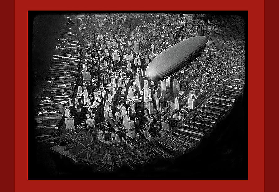 Fairchild Zeppelin over Manhattan New York City 1931 color and frames added 2016 Photograph by David Lee Guss