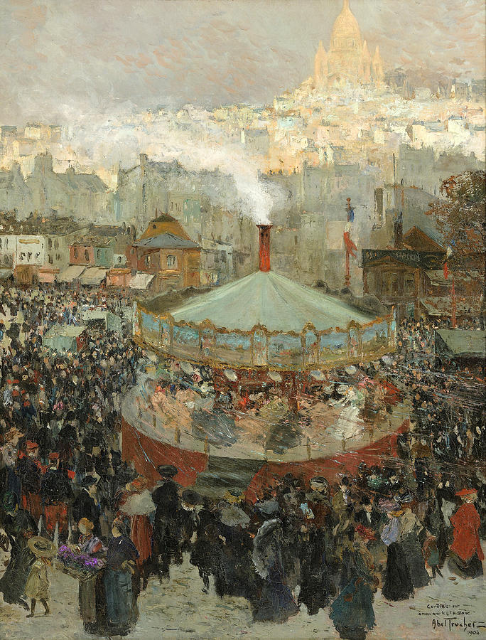 Fairground with the Sacre-Coeur in the Background Painting by Louis Abel-Truchet