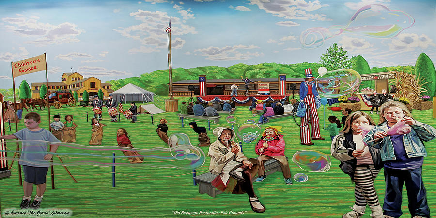 Fairgrounds at Old Bethpage Restoration towel version Painting by Bonnie Siracusa