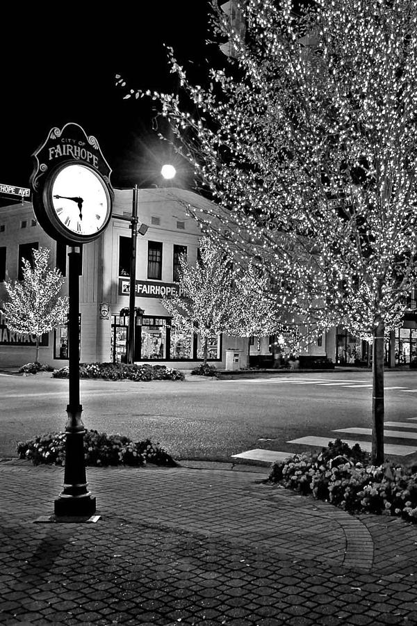 Fairhope Alabama Clock Night Lights Photograph by Michael Thomas