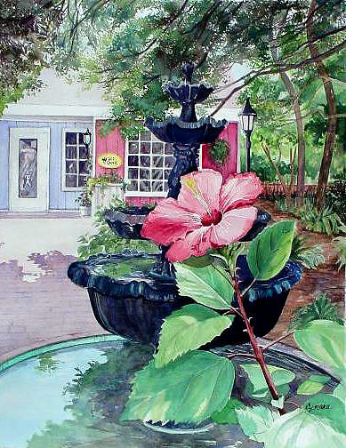 Fairhope Fountain Painting by Cynara Shelton