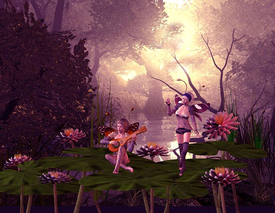 Fairies At A Pond Digital Art by John Junek