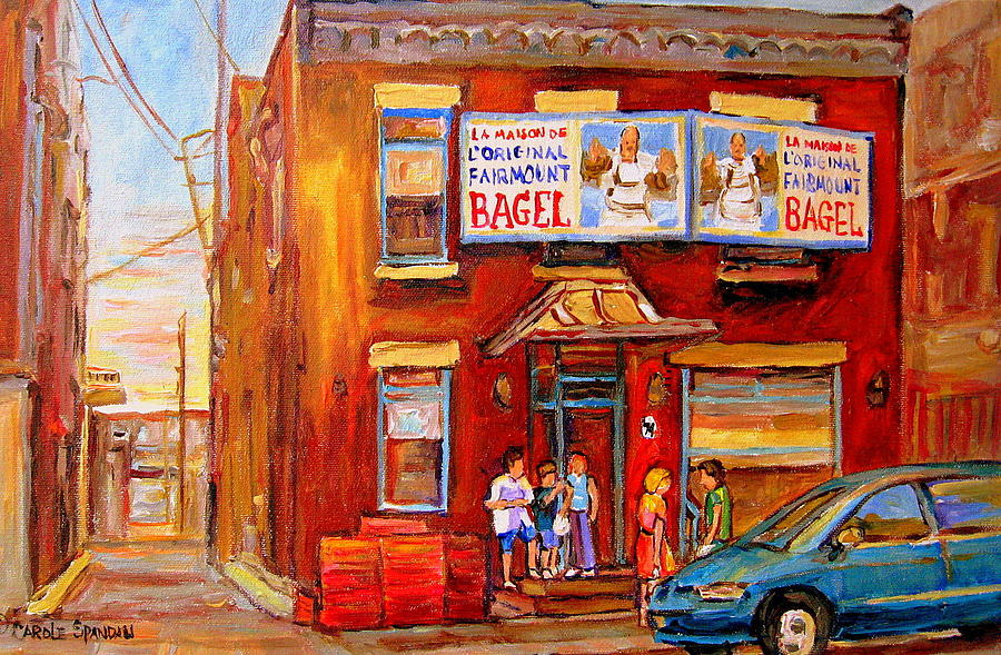 Fairmount Bagel Montreal Street Scene Painting Painting by Carole Spandau