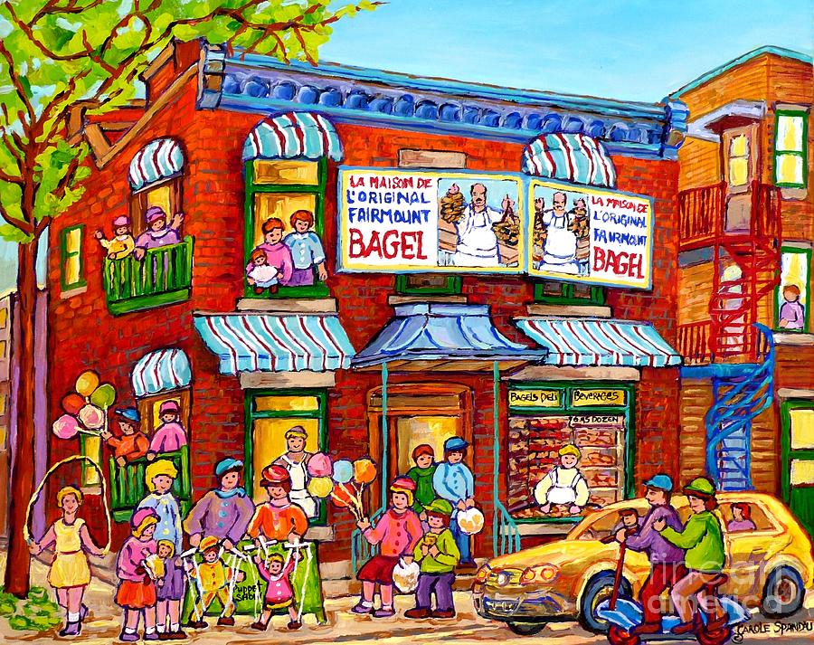 Fairmount Bagel Street Party Puppet Show Skipping Rope Scooters Balloons Montreal Art Carole Spandau Painting by Carole Spandau