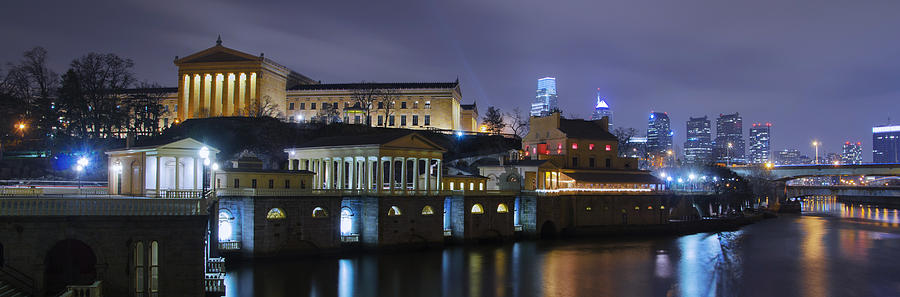 Fairmount Waterworks and Art Museum at Night Photograph by Bill Cannon