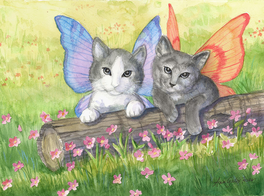 Cat Painting - Fairy Kittens by Ann Gates Fiser