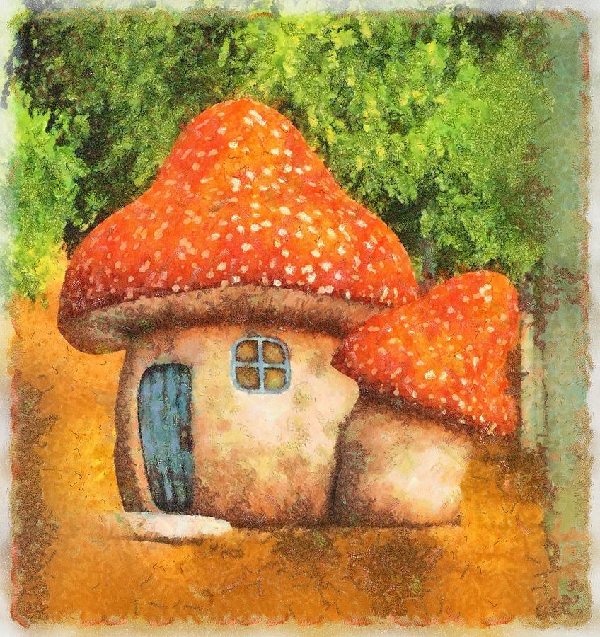 Fantasy Painting - Fairy Mushroom House by Esoterica Art Agency