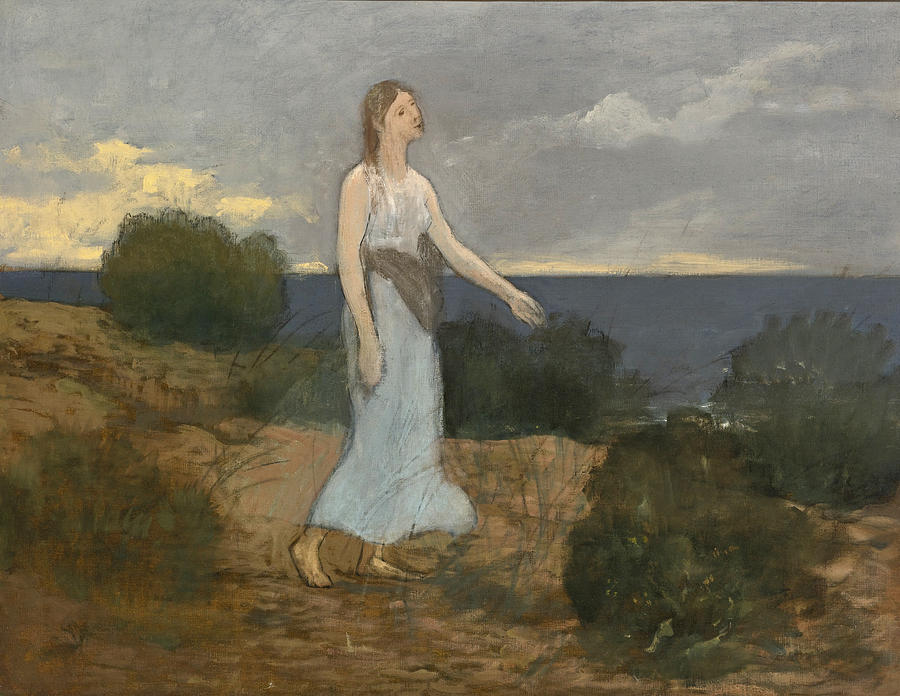 Fairy of the Strand or Young Woman walking along the Shore Painting by Pierre Puvis de Chavannes