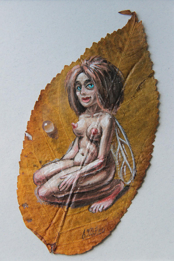 Fairy on Cherry leaf  Painting by Victor Molev