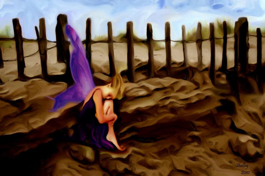 Fairy sleeping on the dunes Painting by Shelley Bain