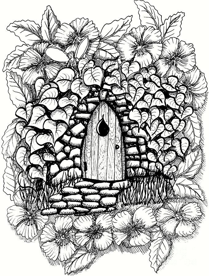 Fairy Stone House With Flowers Drawing by Dawn Boyer
