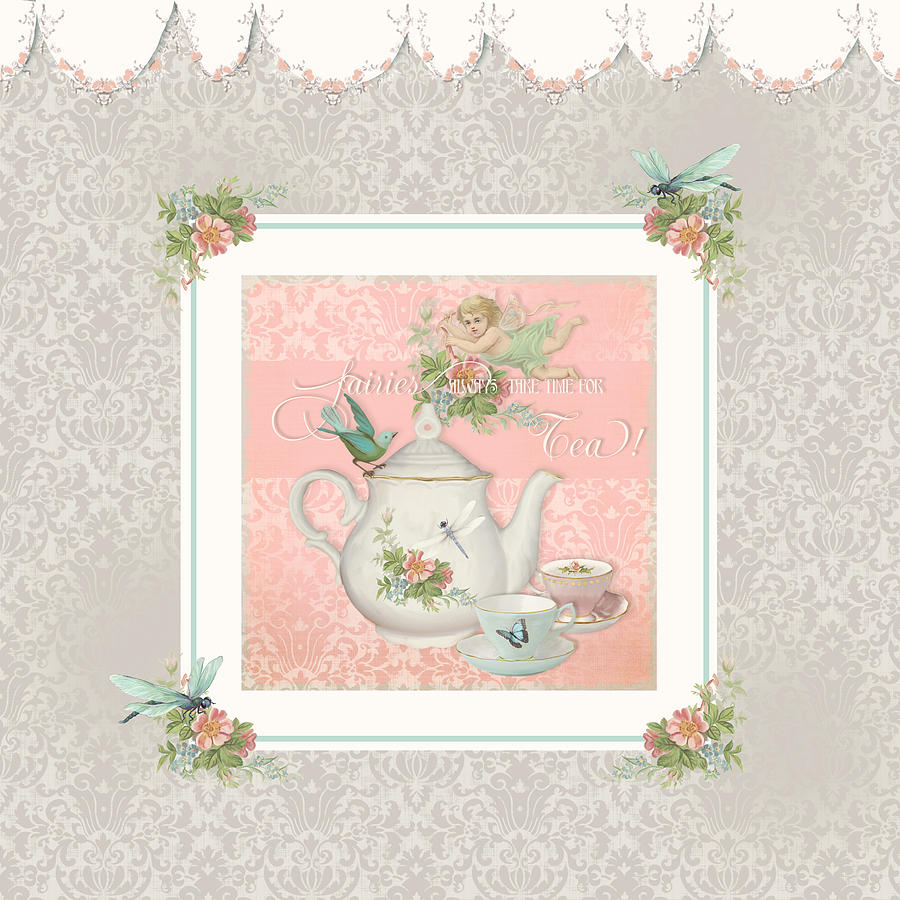 Fairy Teacups - Tea Party for two Painting by Audrey Jeanne Roberts